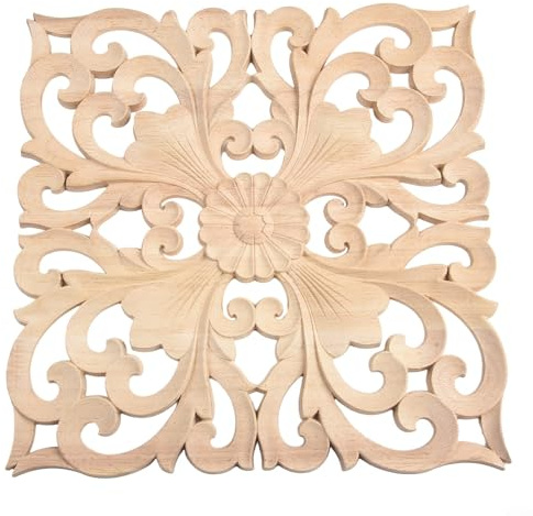 Feeshoppher Panneau décoratif en bois d'hévéa sculpté de style européen pour portes, armoires et meubles avec motif floral exquis fabriqué à la main finition lisse plusieurs tailles pour Wal(30 x 30