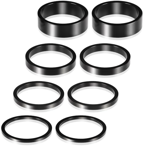 Bremorou 8 PCS Bicycle Headset Spacer Set 4 Sizes Aluminium Alloy Bike Stem Headset Spacers Fork Washer Fit for 1 1/8-Inch Stem 2/3/5/10 mm (Black)