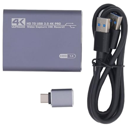 SustVita USB 3.0-Videoaufnahmekarte mit 4K-60-Hz-Passthrough, 1080p-60-fps-Aufzeichnung und 3,5-mm-Audioanschluss für DSLR/PC/für Streaming und Aufzeichnung