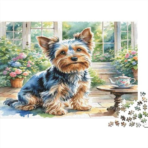 Yorkshire Terrier Jigsaw Puzzle 1000 Piece Jigsaw Puzzle Paper for Adults Garden View Puzzle Game for Family Home Decor Gift 52x38cm/1000pcs