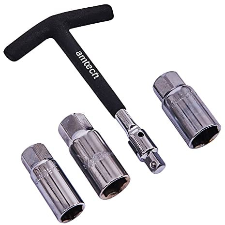 Amtech 4pc T-Bar Spark Plug Wrench Set, Includes 3 Spark Plug Sockets (16, 18 & 21 mm) with T-Handle & Internal Sleeves for Damage-Free Plug Removal