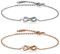 JewelryWe Schmuck 2 PCS Damen Armband Fußkette, Lieben Infinity Unendlichkeit Zeichen Charm Armreif Fußkettchen, Edelstahl, Silber Rose Gold