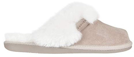 Vanuba Cashmere Handmade Damen Hausschuhe, Naturleder, 100% Schafwolle, Warme und Bequeme Hausschuhe, Velours Beige, Leder Weiß, 37 EU