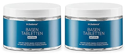 tri.balance Basentabletten NATURAL 2er-Pack 450 Stück – mit Zink, vegan | Basen Tabletten mit Zink für den normalen Säure-Basen-Stoffwechsel, 450 Stück, vegan, zucker- und fruktosefrei