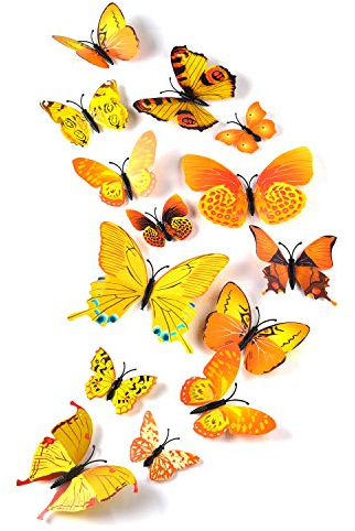 TUPARKA 36 Pieces 3D Butterfly Wall Stickers Butterflies Girls Bedroom Accessories Yellow