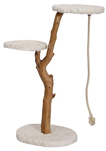 Dehner 4124707 Nero Arbre à Chat de qualité supérieure env. 109 x 50 x 40 cm, Bois/Peluche, Marron/Blanc.