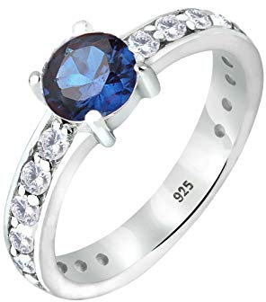 Elli Ring Damen Solitär Saphirblau mit Zirkonia Kristalle in 925 Sterling Silber