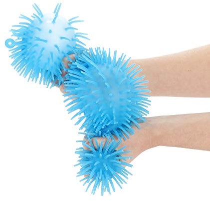 Toi-Toys Puffer-Raupe in Blau - Länglicher Stretch Squeeze Wurm Spielzeug Toy Anti-Stressball Kinder Pufferball mit Fransen - c.a. 33 cm