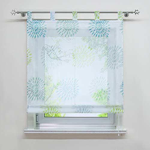 Joyswahl Voile Raffrollo mit Kreis-Motiven Druck Design halptransparenter Raffgardine mit Schlaufen »Alessa« Schals freihängend Fenster Gardine BxH 80x140cm Grün 1er Pack