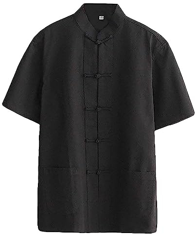 G-like Chinois Tangzhuang Chemise Homme - Costume Traditionnel Arts Martiaux Kung Fu Tai Chi Outfit Uniforme Manches Courtes Tops Blouson Eté pour Hommes - Coton - Noir - X-Large