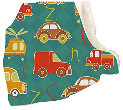 Sticker Superb Kinder Sherpa Decke Junge Cartoon Auto Car Druck Fleece Decke Werfen Transport Fahrzeug Flugzeug Doppelte Dicke Plüschdecke Für Schlaf Sofa Bett (Grün,150x200 cm)