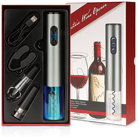 Cavatappi Elettrico, USB Ricaricabile Apribottiglie, Taglia Foglio, Tappi per Vino, Versatore per gli Amanti del Vino