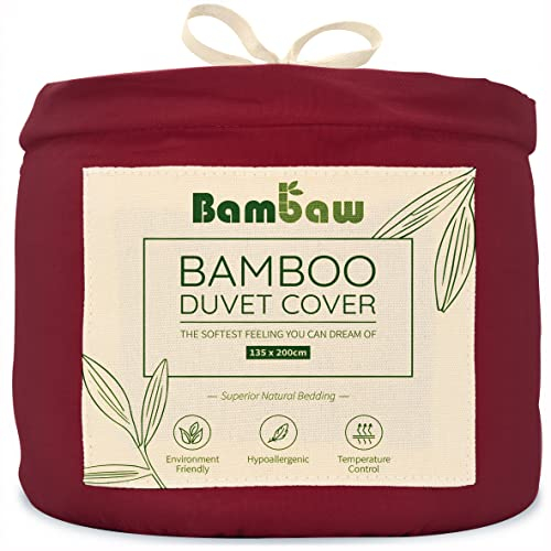 Bambaw Bambus Bettwäsche 135x200 cm, Bettbezug kühlend, 100% Bambus Deckenbezug, Bettbezug Sommer, hypoallergen, atmungsaktiv und hautfreundlich, Kuschel Bettwäsche 135x200 cm (Burgunderrot)