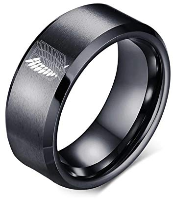 HUABAI Anime Attack on Titan Wings of Freedom Logo Edelstahlring Schwarz Größe 11, Edelstahl