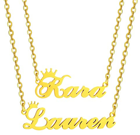 RWQIAN Prénom Personnalisé Collier En Acier Inoxydable Nom Personnalisé Chaîne Femmes Personnaliser Bijoux collier 2 prénom Argent/Or/Or rose