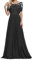 yhfshop Elegant Party Damen Brautjungfernkleider,Schulter-Kurzarm-Partykleid mit Spitzenapplikationen-Schwarz_52,Lange Abendkleid mit