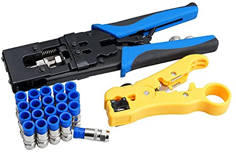 Telituny Koaxialkabel Crimpzange Kit,Koaxial-Kompressionswerkzeug Koaxialkabel Crimp Kit für RG59 RG6 F BNC-Koaxialkabel Crimpwerkzeugzum elektrischen Schneiden, Abisolieren und Crimpe