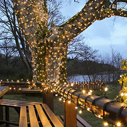 Festive Lights - ConnectPro Outdoor LED Fairy Lights - Connectable IP65 Rubber Black Cable | Wedding, Christmas, Garden, Commercial - No Plug (20m, Warm White)