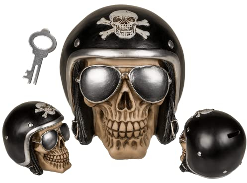 Sparbüchse Totenkopf Biker (Modell Biker) 16 x 13 cm