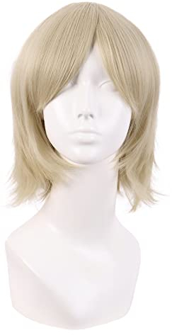 MapofBeauty 12 Zoll/30 cm Männer Frauen Side Pony Kurze Gerade Faser Cosplay Perücke (Gold)