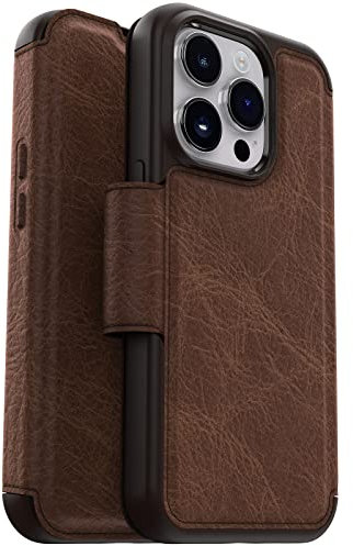 OtterBox iPhone 14 Pro (ONLY) Strada Series Case - ESPRESSO (Brown), card holder, genuine leather, pocket-friendly, folio case