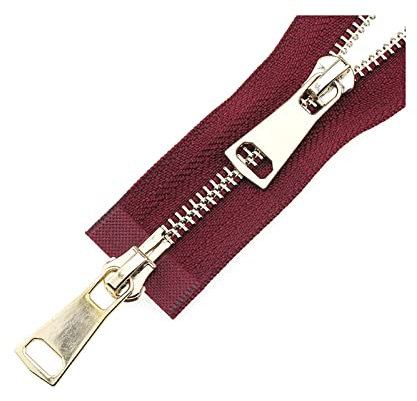 Elegantyl 5# Doppi cursori 60/70/80/90/100/120/150cm Chiusura Automatica Cerniera in Metallo Dorato per Accessori da Cucito per Indumenti, Vino Rosso, 70cm