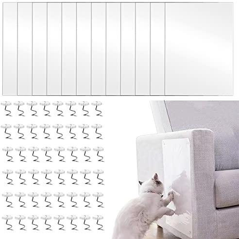 12 Stück Transparenten Katzen Kratzschutz Folien, 0,25 mm dick,Selbstklebender Anti-Katzen-Kratz-Aufkleber schmutzabweisend, Katze Kratzschutz mit 48 Nagel, Kratzpads für Sofawandtür und Möbel