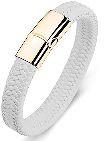 LIRU Lederarmband,Lederarmband Minimalistischer Stil Geflochtenes Lederarmband Goldene Modeaccessoires Schnalle Weißes Lederarmband Charm Schmuck Für Damen Herren Geschenk 165 Mm