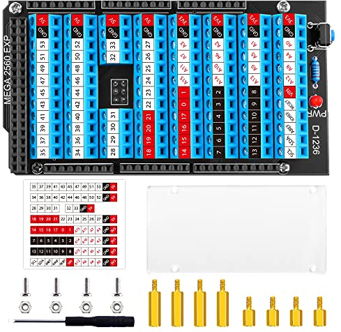 GeeekPi MEGA 2560 R3 Terminal Block Breakout Board HAT with Reset Button and LED Indicator, GPIO Expansion Board Breakout Module for Arduino MEGA 2560 R3