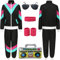 80er Jahre Kostüm Trainingsanzug Pop Art für Retro Stil Bad Geschmack Party Assi Anzug Proll Anzug Assi Jahre 80er 90er Jahre Outfit Kleidung Accessoires für Damen Herren Jogginganzug Schwarz G045XL