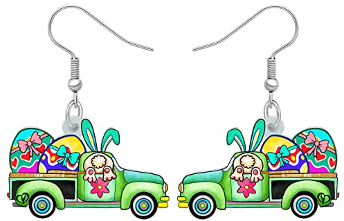 BAMAY Acryl Niedliche Ostereier Auto LKW Ohrringe Kaninchen LKW Hängend Schmuck Charms Ostern Geschenke für Frauen Mädchen