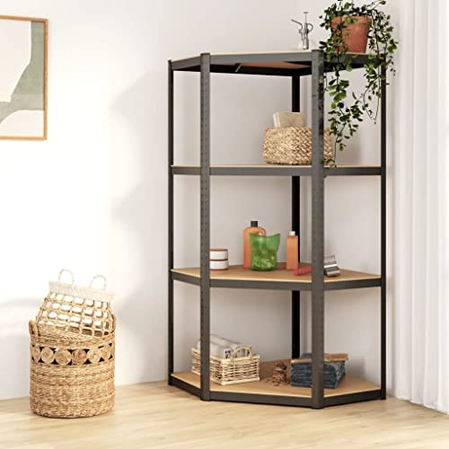 vidaXL 4-Layer Corner Shelf Indoor Workshop Storage Rack Warehouse Rack Industrial Shelving Corner Shelf Unit Anthracite Steel and Engineered Wood