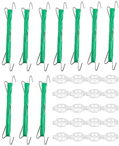 Tomatenstützhaken mit 20 Pflanzenbefestigungsclips, Kletterhaken, Gartenhaken für Garten, Blumen, Gemüse, Eisenpflanzen, Ranken, Stützwerkzeug, 10 m langes Seil, 10 m langes Seil