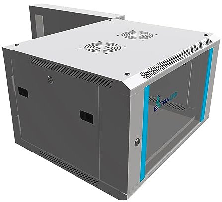 Extralink Armario Rack de 19 6U - Armario de Red de 600mm, para Montaje en Pared o Suelo, hasta 60 kg, Puerta de Cristal Templado, Apertura Delantera y Trasera, Gris - para Red doméstica y IT