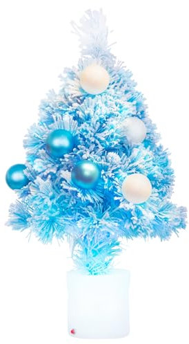 Christmas Tree World | 2ft Artificial Baby Blue LED Fibre Optic Tree | Bushy and Luxury Quality PVC Tips, Flocked | Easy to Assemble and Take Down | 35cm Diameter