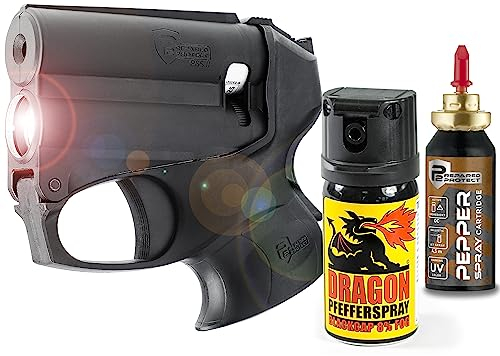Verteidigungs-Set P2P PGS II mit integrierter Taschenlampe, im Set mit Pfeffer-Jet Kartusche & 40ml Dragon Pfefferspray