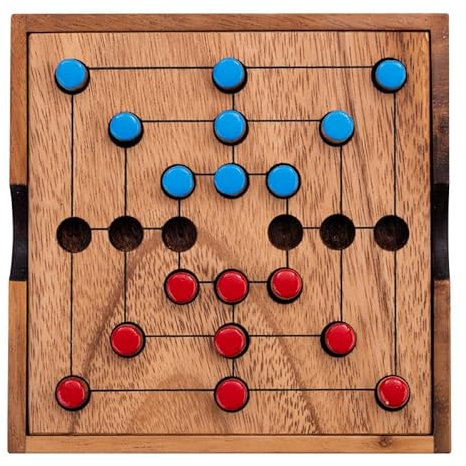 Engelhart – 350270- Marelle aus Holz – Mühlespiel – Nine Men Morris – ökologisches Gesellschaftsspiel – Reisespiel – 13.8 x 13,8 x 3 cm – 2 Spieler