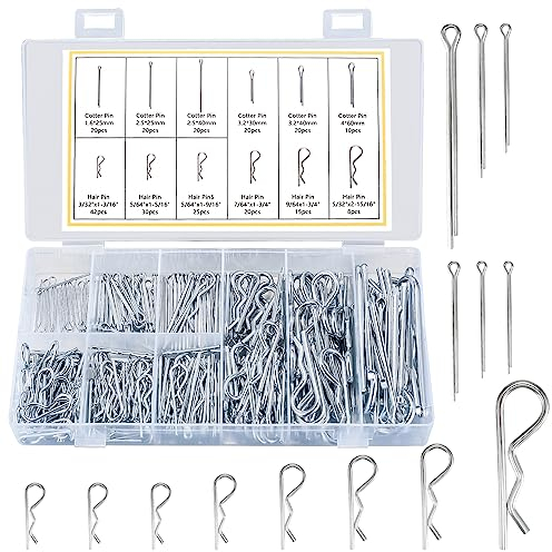 250 Stk Splinte Sortiment: 110 Stk Federstecker + 140 Stk R-Clips, Sicherheitssplinte, Sicherungssplinte, Federsplinte, Metallsplinte Cotter Pins für Automechaniker Wohnmobile (250 Stück - R und I)