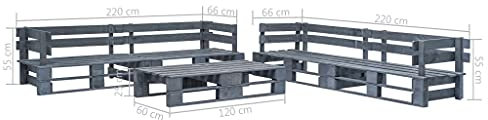 Camerina 6-TLG. Garten-Sofagarnitur aus Paletten Lounge-Sofagarnitur Gartenlounge Set Sitzecke Balkon Pallettenmoebel Sitzgruppe Garten Holz Grau