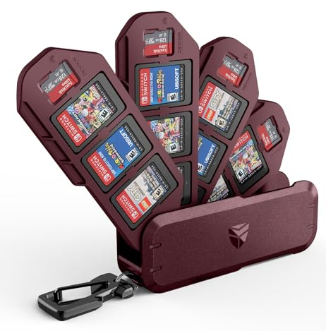 Dexnor 16 Gitter Switch Game Card Case Halter Kompatibel mit Nintendo Switch Game Cards,Tragbare Hülle Exquisite Schutzhülle Hartcase Mit Drehbarem 4 Lagen Halter - Red