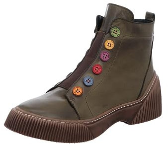 Gemini Damen Stiefelette Boot Bunte Knöpfe Stretcheinsatz Coole Sohle 033100-02, Größe:40 EU, Farbe:Grün