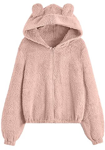 Fleecejacke Damen Lang Kapuzenjacke Damen Teddy-Fleece Mantel Übergangsjacke mit Kapuzen mit Taschen Reißverschluss Herbst Winter Plüschjacke Fleecejacke Winterjacke Teddyjacke Wollmantel Jacke