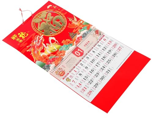 Happyyami 2024 Chinesischer Tageskalender Traditioneller Kalender Jährlicher Wandkalender Feng-Shui-Kalender Jahr Des Drachen-Kalender Chinesischer Mondjahr-Datumskalender