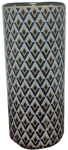 M S L Black and Grey Art Deco Diamonds Ceramic Umbrella Stand/Walking Stick Stand/Large Vase