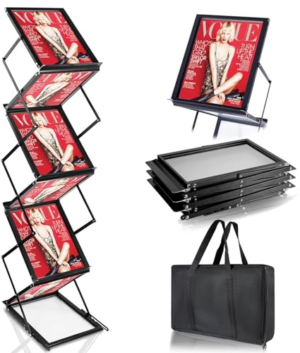 VAIIGO A4 Schwarz Tragbarer faltbarer Prospektständer, doppelseitig, für Ausstellungen, Literatur, Bodenständer, Zeitschriftenständer, Messedisplay (6 Ausstellungsfächer) A4/6 Pockets