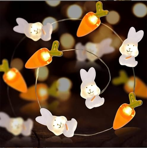Sunshine smile Lichterkette Ostern,Karotte Lichterkette Osterdekoration,Oster Lichterkette, Osterdekoration Hase Karotte Lichterkette,Warmweiß Kaninchen Hase Kupferdraht, Kugel Lichterkette Bunt