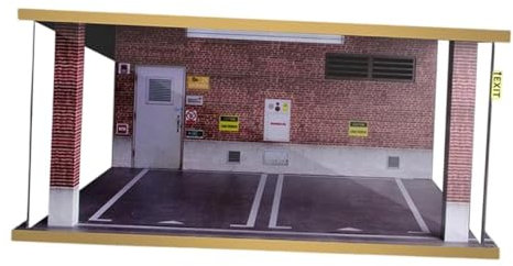 Enshey Double Garage éclairé en Brique Rouge, Espace de stationnement Diorama à l'échelle 1:18