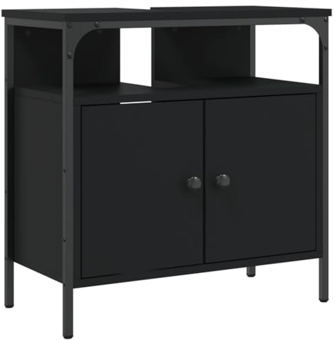 vidaXL Waschbeckenunterschrank, Waschbeckenschrank mit viel Stauraum, Unterschrank für Waschbecken Waschtisch, Badschrank Badezimmerschrank Badmöbel, Schwarz Holzwerkstoff