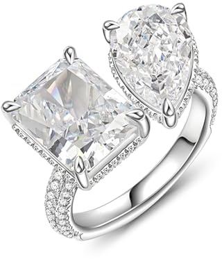 Jeulia Toi et Moi 925 Silber Ring Für Damen Mädchen 14ct Verlobungsring Ewigkeitsringe Strahlender und birnenförmiger Schliff Zirkonia Kristall Eheringe für Geburtstag Valentinstag (Silber, 51(16.1))