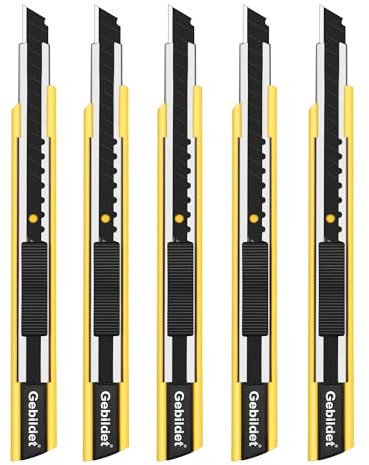 Gebildet 5pièces Couteau de Coupe autobloquant pour Main Droite et Gauche/lames noires de 9mm/couteau Blace 60 °/Couteau utilitaire/Couteau Graphique (support jaune)